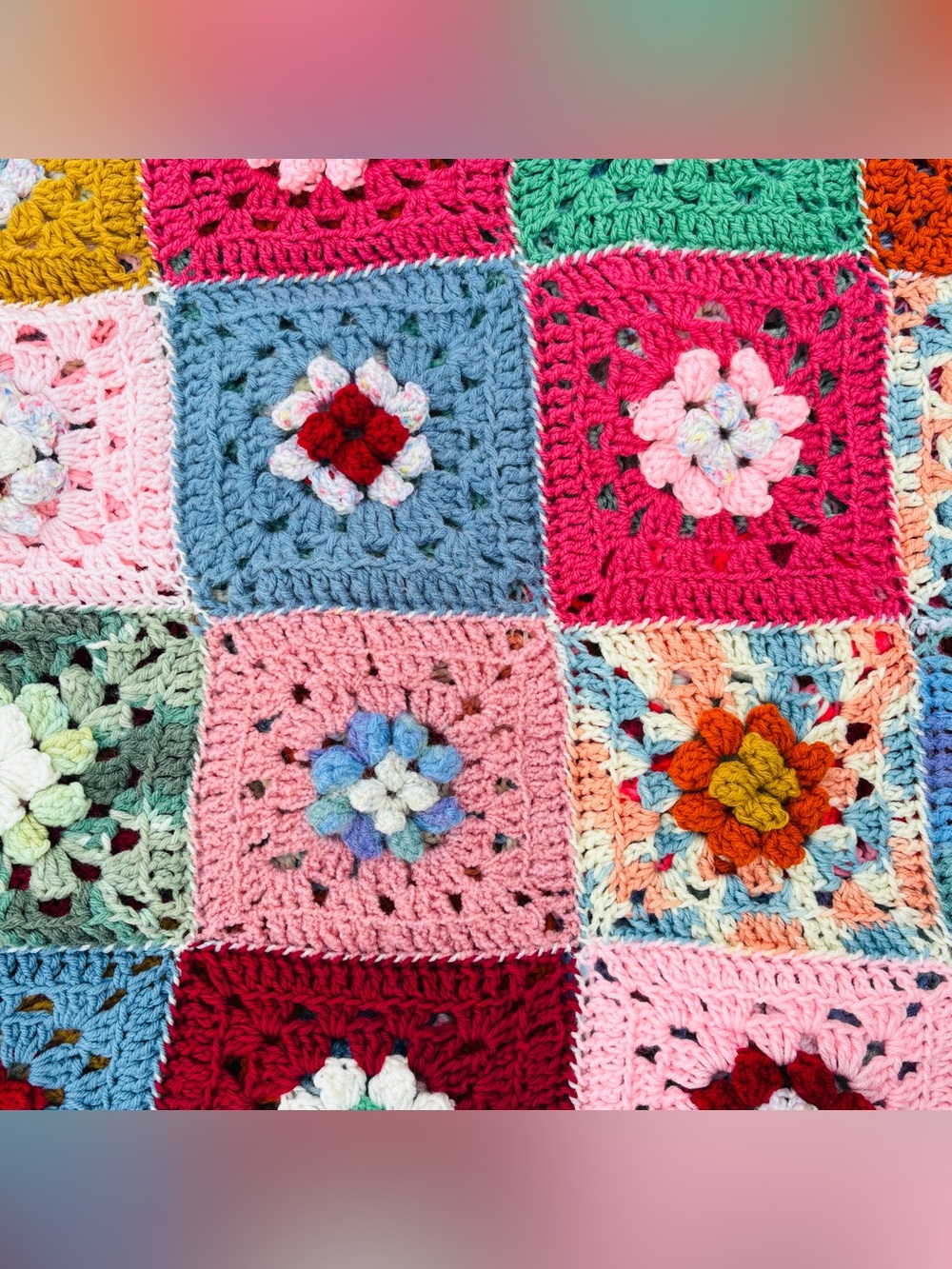 Vintage Granny Square Crochet Afghan Throw Blanket Handmade Boho Cottagecore - Picture 10 of 16